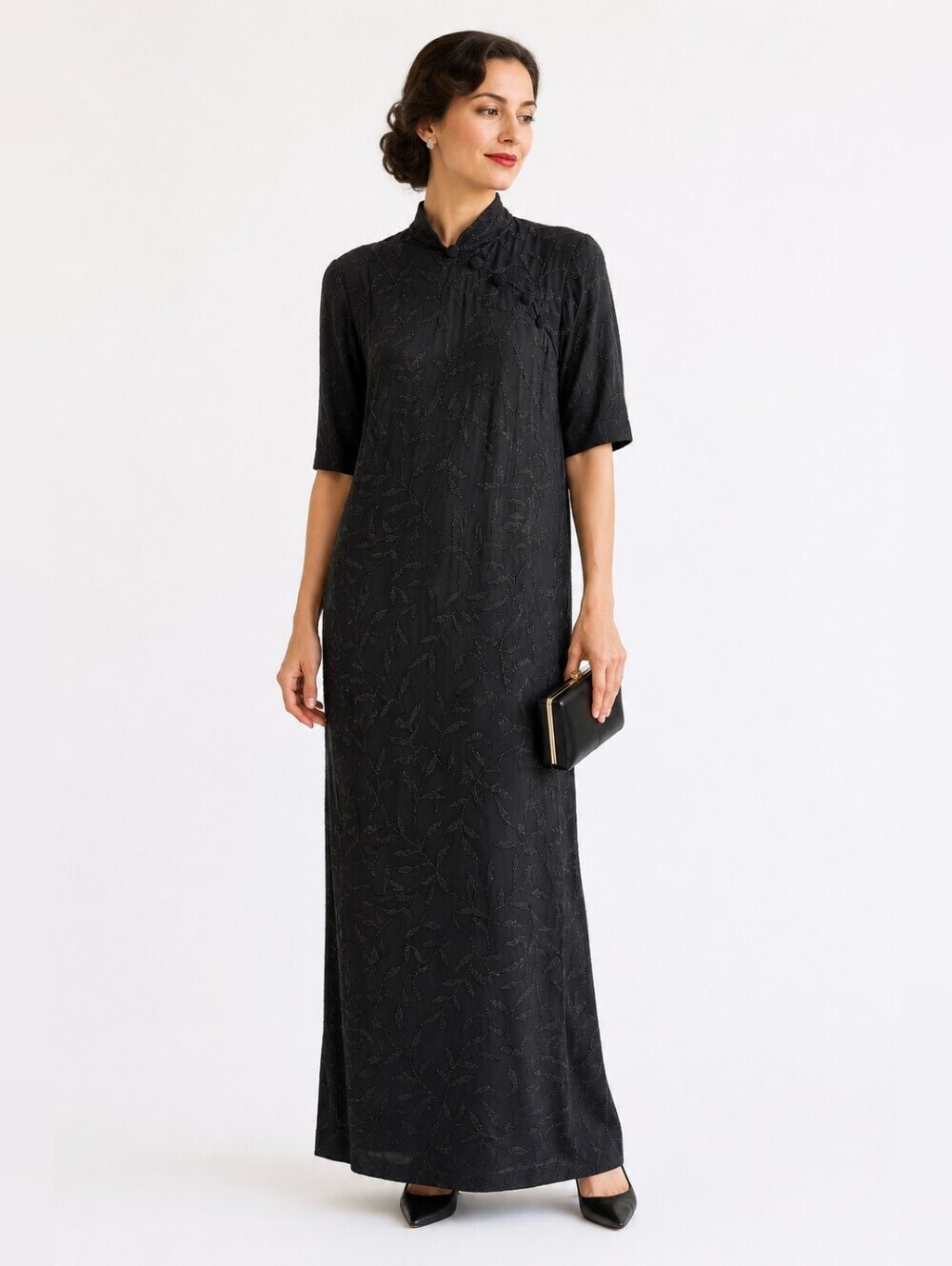 Vintage Huey Waltzer Saks Fifth Avenue Mature Beaded Sequin Black Gown Dress 14